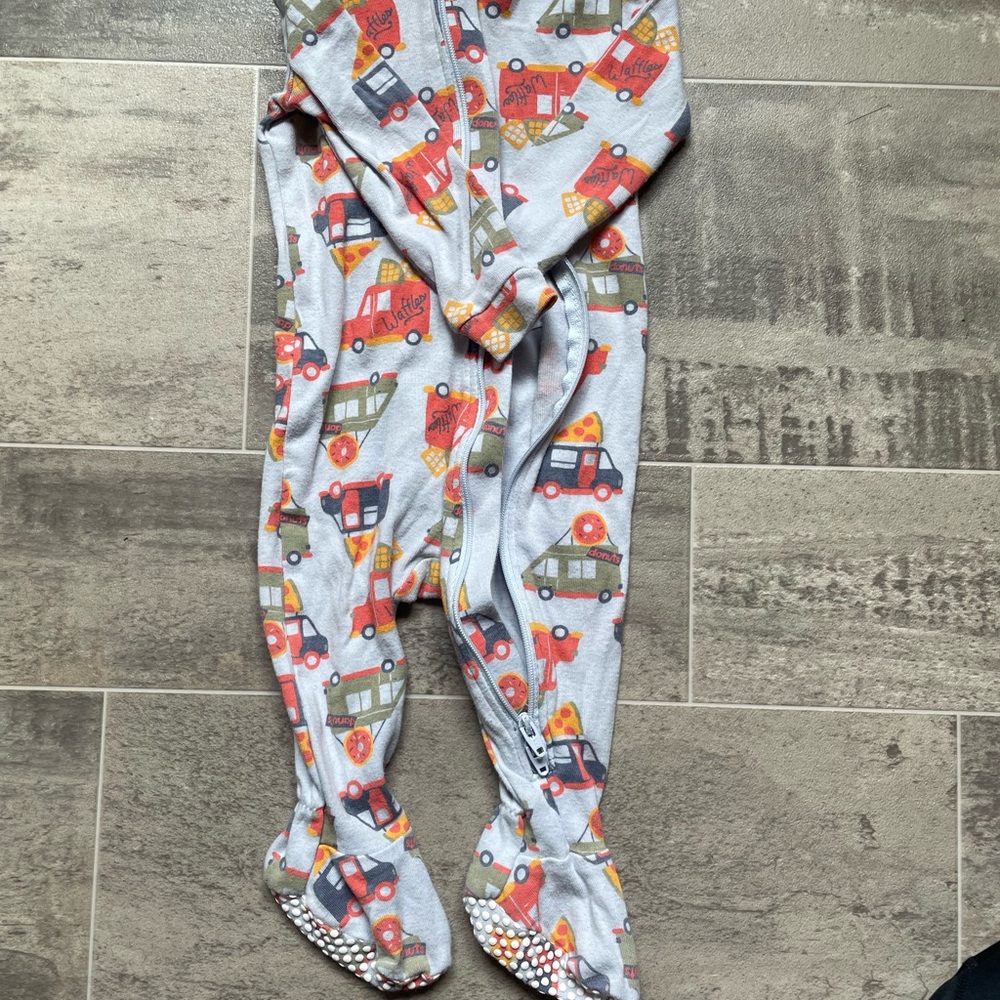3/$20 Joe Fresh Gray One Piece with Red and Orange Vehicle Print - Picture 1 of 4